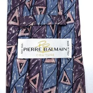 Pierre Balmain Couture Silk Geometric Triangle Neck Tie -‎ L: 57" W: 3.5"
